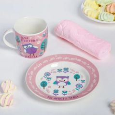 Набор детской посуды "Самая прелестная": кружка 250мл, тарелка ? 17см, полотенце 15х15см