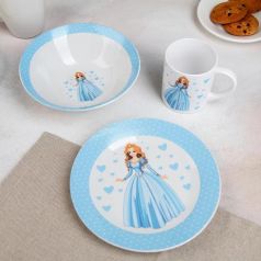 Набор детской посуды Доляна "Принцесса", 3 предмета: кружка 220мл, миска 520мл, тарелка 19см
