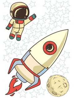 Наклейка-ночник Люми-Зуми "Ракета, космонавт, луна и звезды", А4