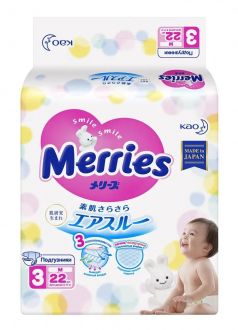 Подгузники для детей Merries размер М (6-11 кг), 22шт.