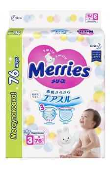 Подгузники для детей Merries размер M (6-11 кг), 76шт.