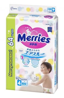 Подгузники для детей Merries размер L (9-14 кг), 64шт.