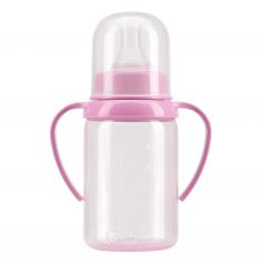 Курносики Бутылочка для кормления с ручками и силиконовой соской молочной, 125 мл, розовый, без принта