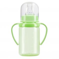 Курносики Бутылочка для кормления с ручками и силиконовой соской молочной, 125 мл, зеленый, без принта