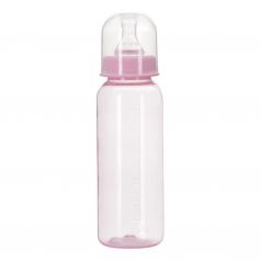 Курносики Бутылочка цветная с силиконовой соской молочной, 250 мл, розовый, без принта