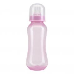 Курносики Бутылочка для кормления приталенная с силиконовой соской молочной, 250 мл, розовый, без принта
