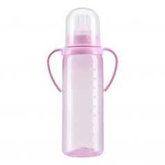 Курносики Бутылочка для кормления с ручками и силиконовой соской молочной, 250 мл, розовый, без принта