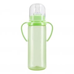 Курносики Бутылочка для кормления с ручками и силиконовой соской молочной, 250 мл, зеленый, без принта